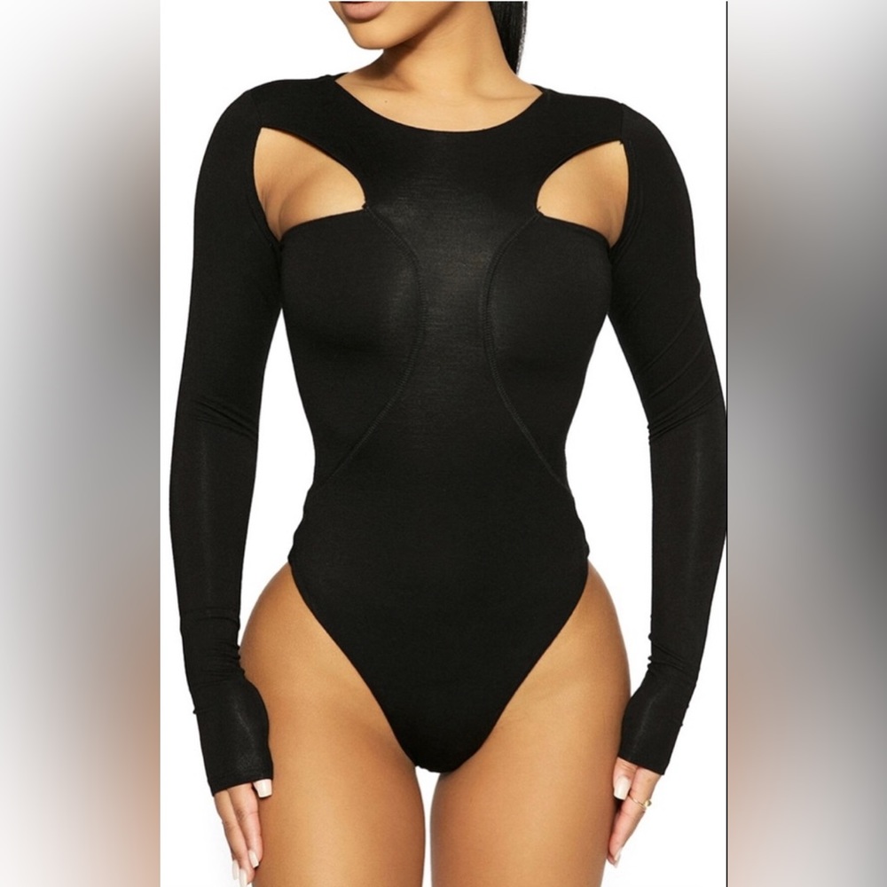 Naked Wardrobe CutOut Long Sleeve Bodysuit Women Size Small